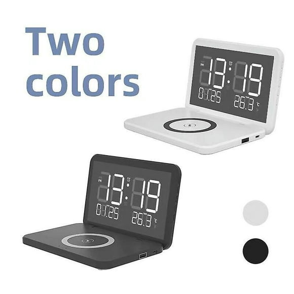 Alarm Clock With Wireless Charging, Fast-charger Station Compatible With Iphone Samsung Huawei Compatible With Bedroom, Office