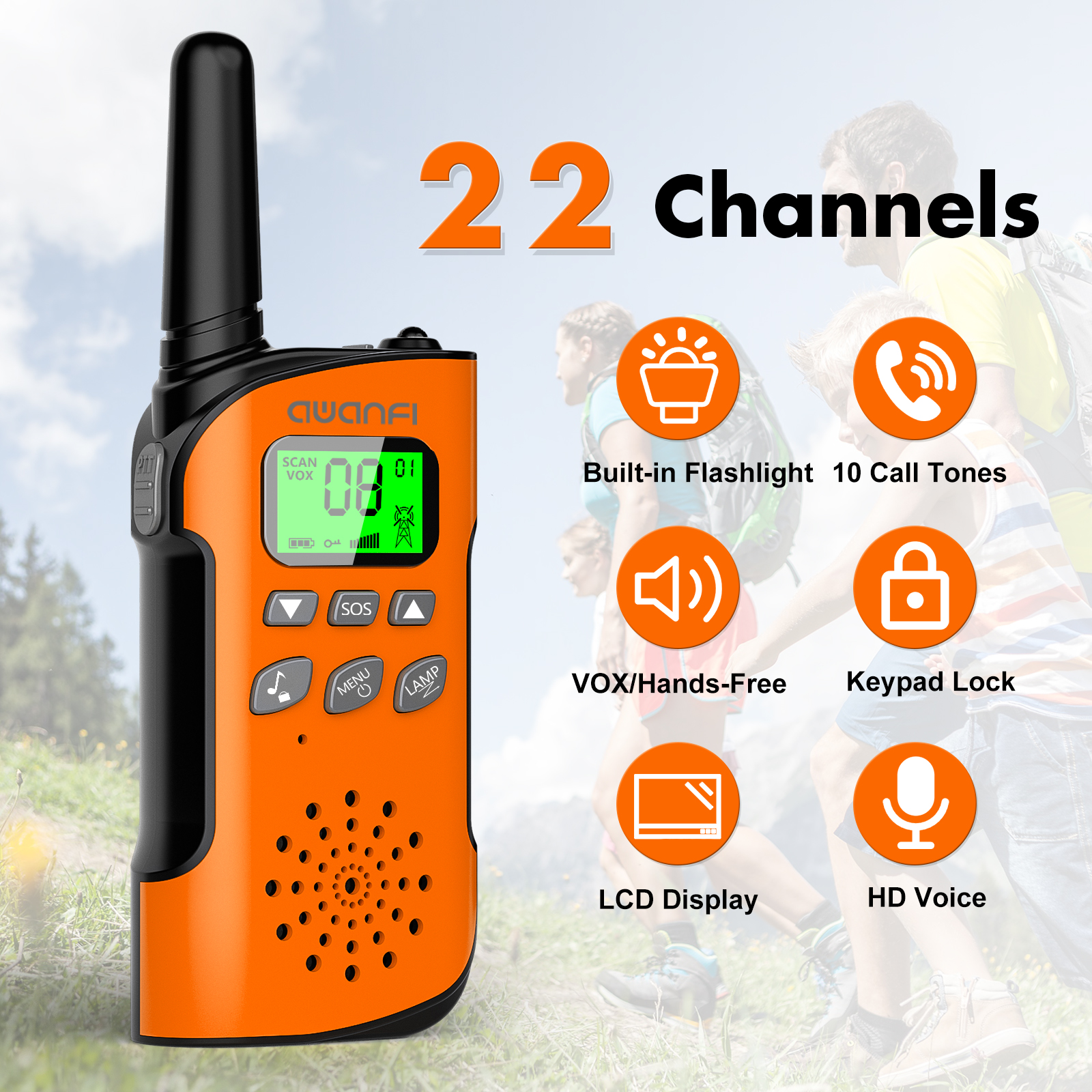 AWANFI Walkie Talkies 3-Pack Rechargeable with LED Light photo 2