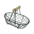 thumbnail image 4 of Cesta de alambre para huevos, cesta ovalada para recolección, rústica, decorativa, vintage, cesta de almacenamiento de hierro con mango de madera para Negro, 4 of 8