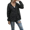thumbnail image 3 of Women's Casual Hooded Jacket Lightweight Waterproof Rain Windbreaker Solid Color Zipper Drawstring Raincoat, 3 of 8