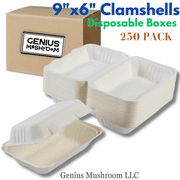 Take Out Food Containers, 9 X 6 Inch Single Compartment Hinged Clamshell Box Disposable To Go Containers, Microwave Safe- 250 Pieces Carton