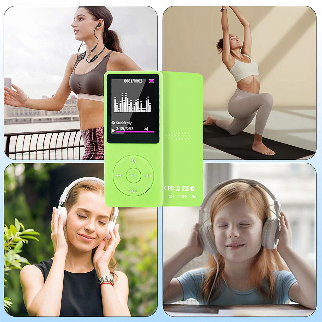 MP3 Player, Music Player with 16GB Micro SD Card, Build-in FM Radio/Video Play/Voice Recorder/E-Book Reader, Supports up to 128GB, Green