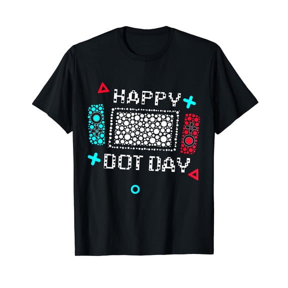 Happy Dot Day Gamers Boy Game Controller Colourful Polka Dot Black T-Shirt