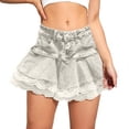 thumbnail image 4 of BUIGTTKLOP High Waist Denim Mini Skirt for Women Layered A-Line Skater Skirt with Lace Trim Casual Streetwear, 4 of 6