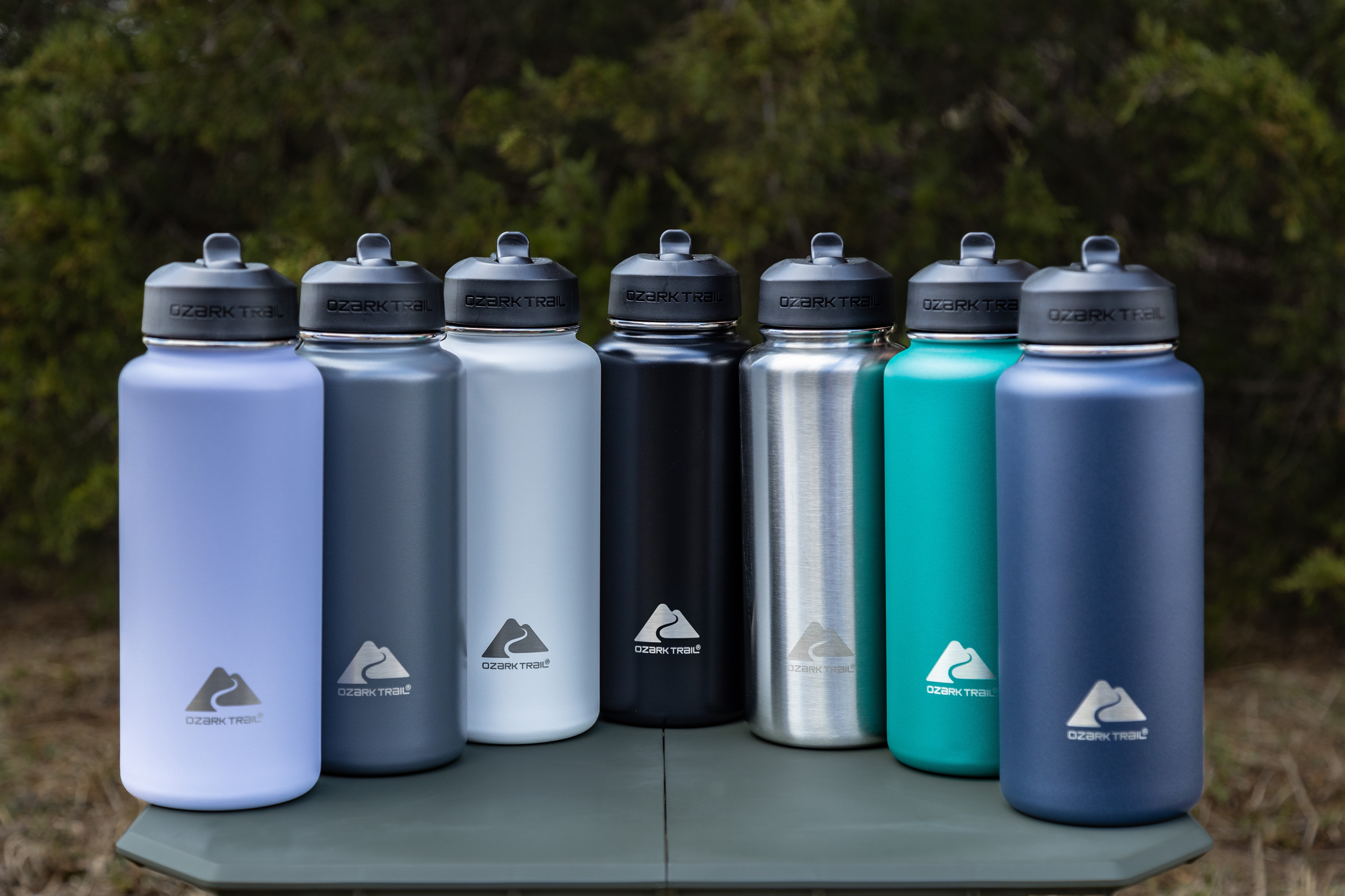 Ozark Trail 32 fl oz Blue Insulated Stainless Steel Wide Mouth Water Bottle, Loop Handle, Flip Lid