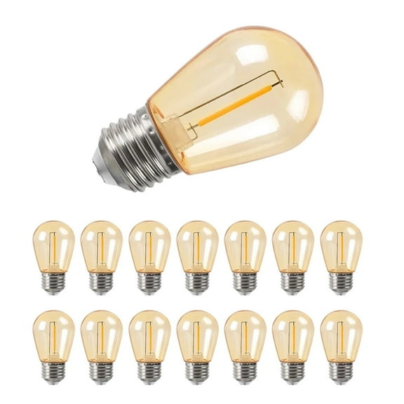S14 Outdoor String Light Replacement Bulb,1W Equilvalent 10 Watts, E26 Base 110V 2700K Warm White, Amber Plastic Shell,Shatterproof Edison Light Bulb 15 Pack