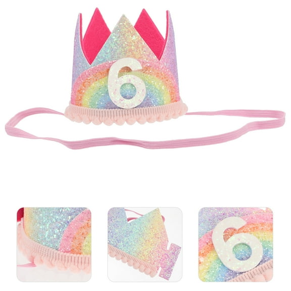 ADDHAT 1Pack Pink Rainbow Cloth Baby Birthday Party Crown Headband for Toddlers