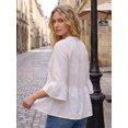 thumbnail image 3 of INSPIRE CHIC Women's V Neck Front Tassel Ornaments Fringe 3/4 Sleeve Top S White, 3 of 6