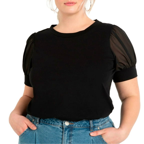 ELOQUII Women's Plus Size Combo Sleeve Tee