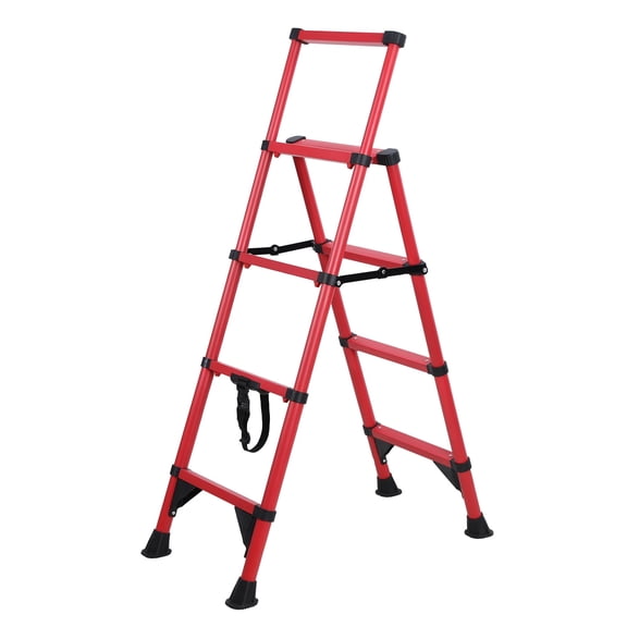 Aluminum Telescoping Ladder, 4 Step Ladder, Foldable Safety Household Ladder with Anti-Slip Feet, Herringbone Design Ladder for Home Indoor Use, 330lbs Load Capacity