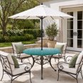 thumbnail image 2 of Round Outdoor Tablecloth with Umbrella Hole and Zipper, Teal Green Ombre Tablecloth with Elastic Waterproof, Contemporary Gradient Abstract Art Patio Table Covers for 55" - 60" Picnic Pool Tables, 2 of 9