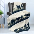 thumbnail image 4 of Fence Soft Flannel Fleece Throw Blanket, Agriculture Theme Grazing Farm Animals Cows Bulls Silhouette Rural, Cozy Plush for Indoor and Outdoor Use, 70" x 90", Petrol Blue Off White, by Ambesonne, 4 of 5