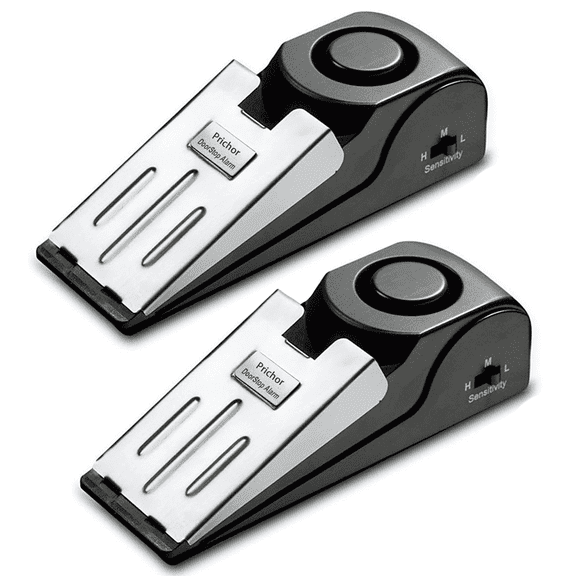 Door Stop Alarm with 120DB Siren Door Stop for Home and Travel, Black, Pack of 2