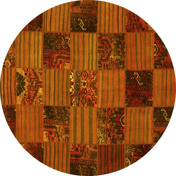 Ahgly Company Indoor Round Patchwork Yellow Transitional Area Rugs, 4' Round