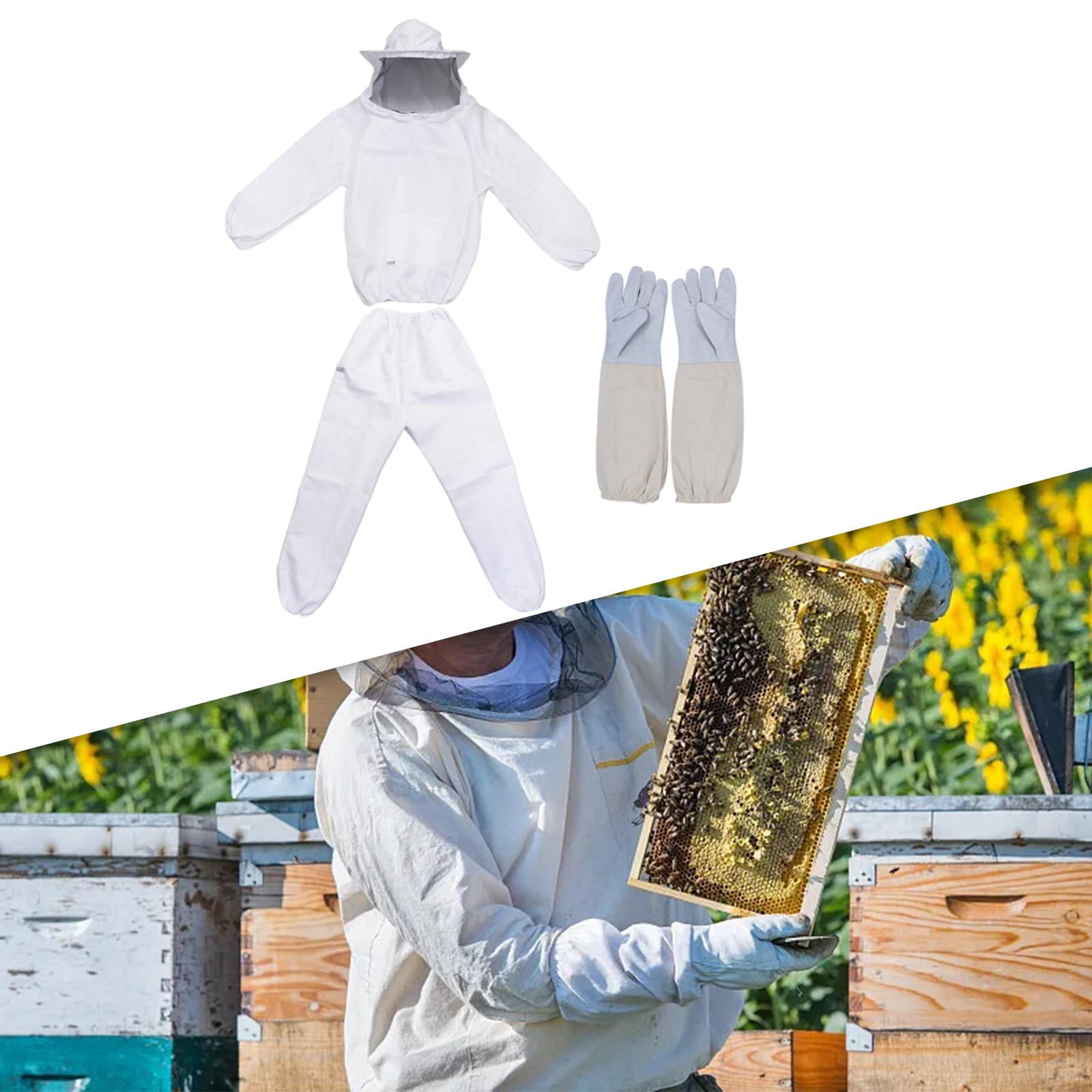 ZMDMAH Gants d'apiculteur blancs en cuir de chèvre, gants d'apiculteur, résistants aux perforations, adaptés aux hommes, femmes et enfants, accessoires d'apiculture, gants d'apiculture, gants