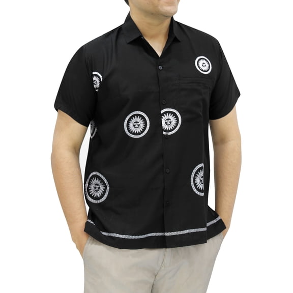 HAPPY BAY Men's Casual Button Down Short Sleeves Hawaiian Shirt Beach Aloha Party Holidays Shirts Summer Stylish Vacation Tops S Jade, Embroidery Sun