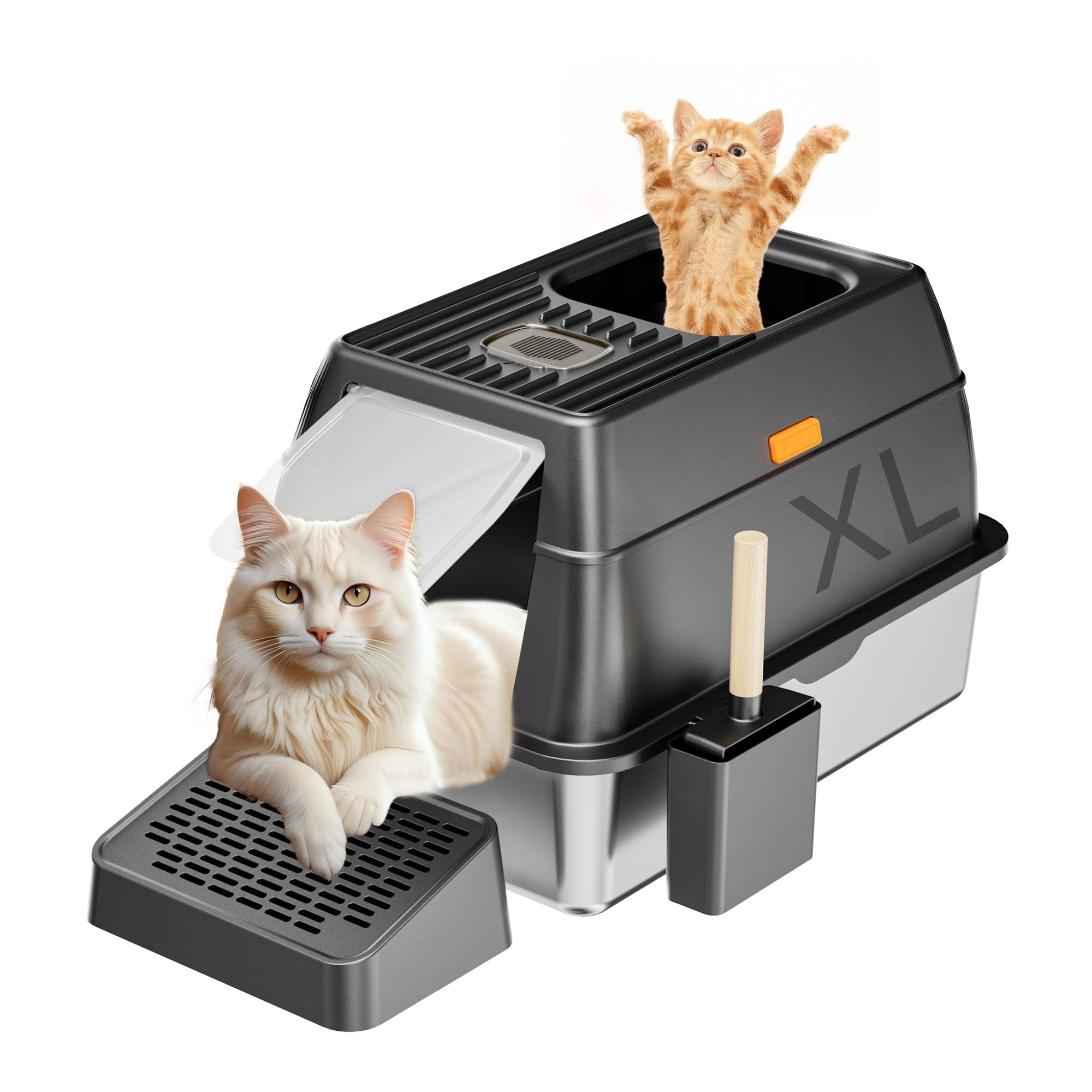 TENTIZON Stainless Steel Litter Box, Extra Large Cat Litter Box