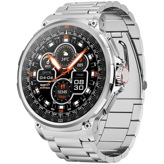 1.85 Inch Men's Military Smartwatch with Answer/Call/Fitness Tracker, 100  Sport Modes, Fitness Watch fits for Android & Iphone (Silver)