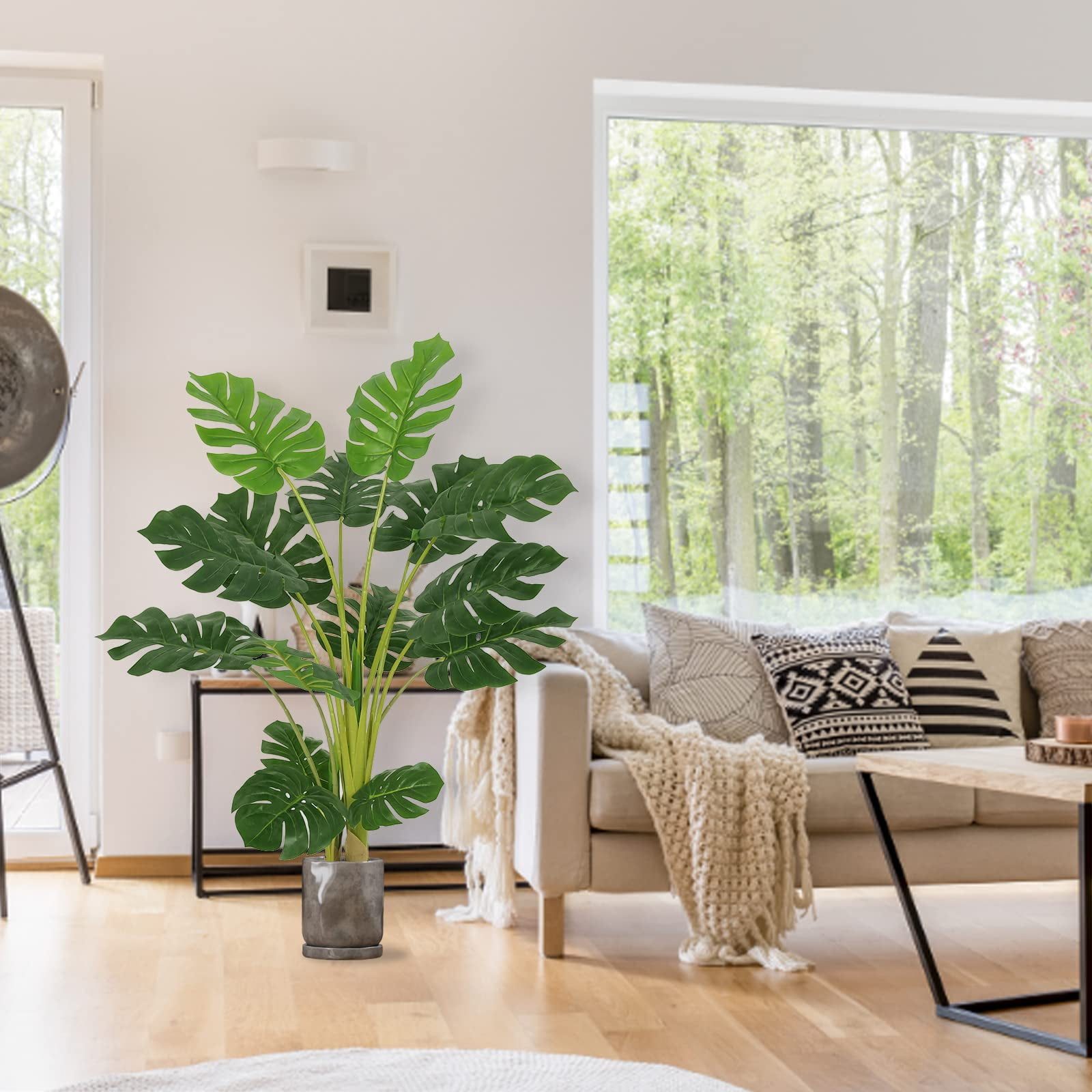 AMUZER 4ft Artificial Monstera Plant with 15 Large Split Leaves, Faux