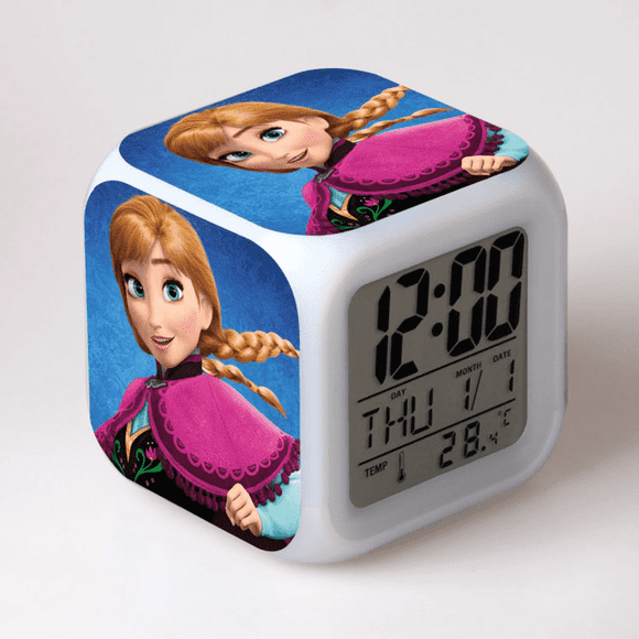 HANNTAOO Reloj despertador LED con diseño de Frozen, creativo, para escritorio, mesa, reloj digital electrónico brillante y colorido para adultos, niñas, niños y niños, juguete para regalo de