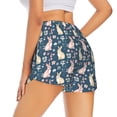 thumbnail image 2 of Uemuo Cute Rabbit Floral Pattern Women's Athletic Shorts High Waisted Running Shorts with Liner Pockets Gym Elastic Workout Shorts-Small, 2 of 9
