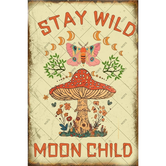 Noete Vintage Mushroom Decor Tin Sign Whimsical 12x16 Inch Retro Wall Art for Bathroom, Living Room, Bedroom & Office Decor