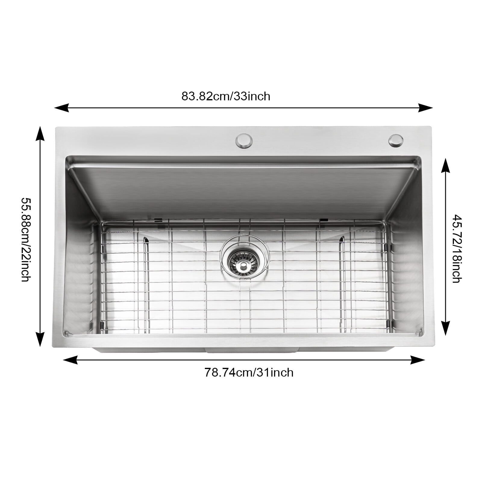Kitchen Sink, 304 Stainless Steel Drop-In Sink, 33 Inch Drop in Kitchen Sink Workstation  for Homes, Restaurants, Laundry Rooms, Basements, Bars, Kitchens