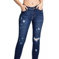 thumbnail image 5 of Angry Rabbit Women's Juniors Mid Rise Crop Skinnys Frayed Hem Jeans (25, Dark Denim), 5 of 6