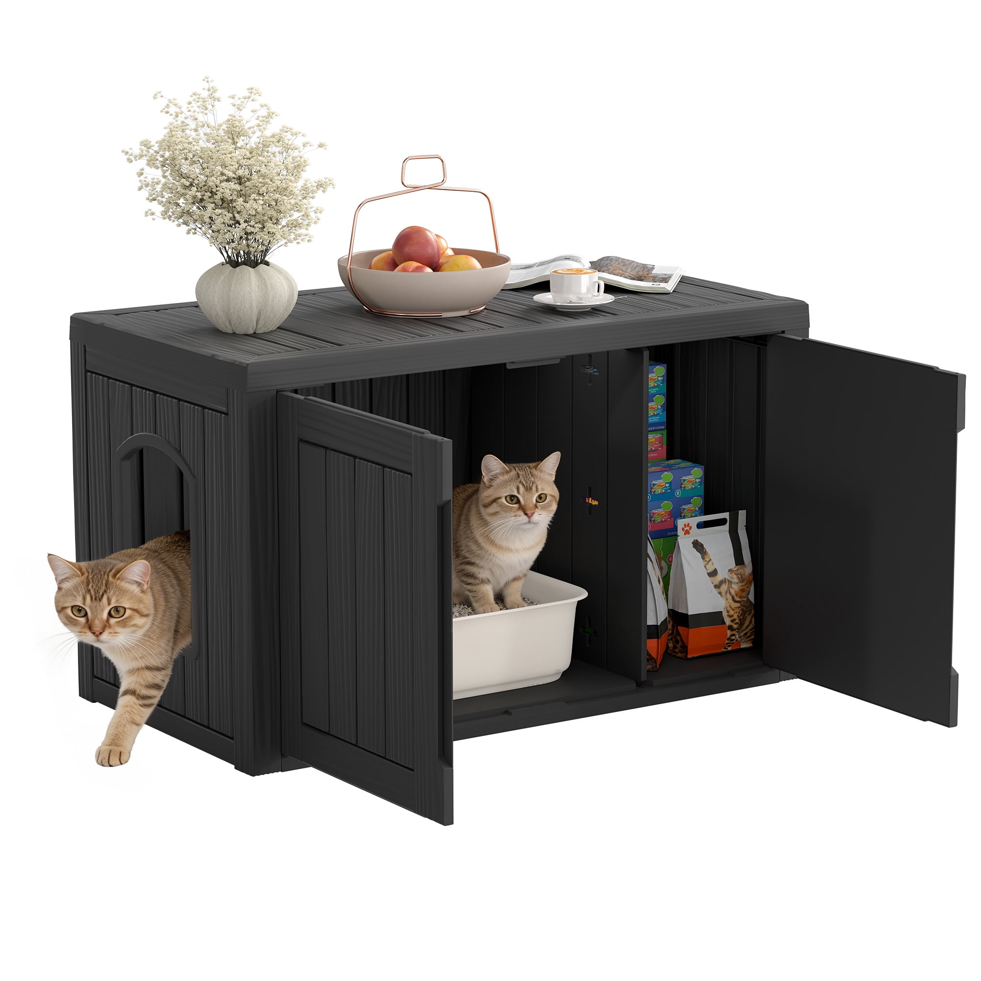 Bifanuo Outdoor Cat House, Waterproof Resin Cat House, Multi-Functional Cat Shelter, Assemble Easily for Home & Yard, Black