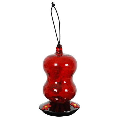 Red Crackle Glass Hummingbird Feeder Walmart Com