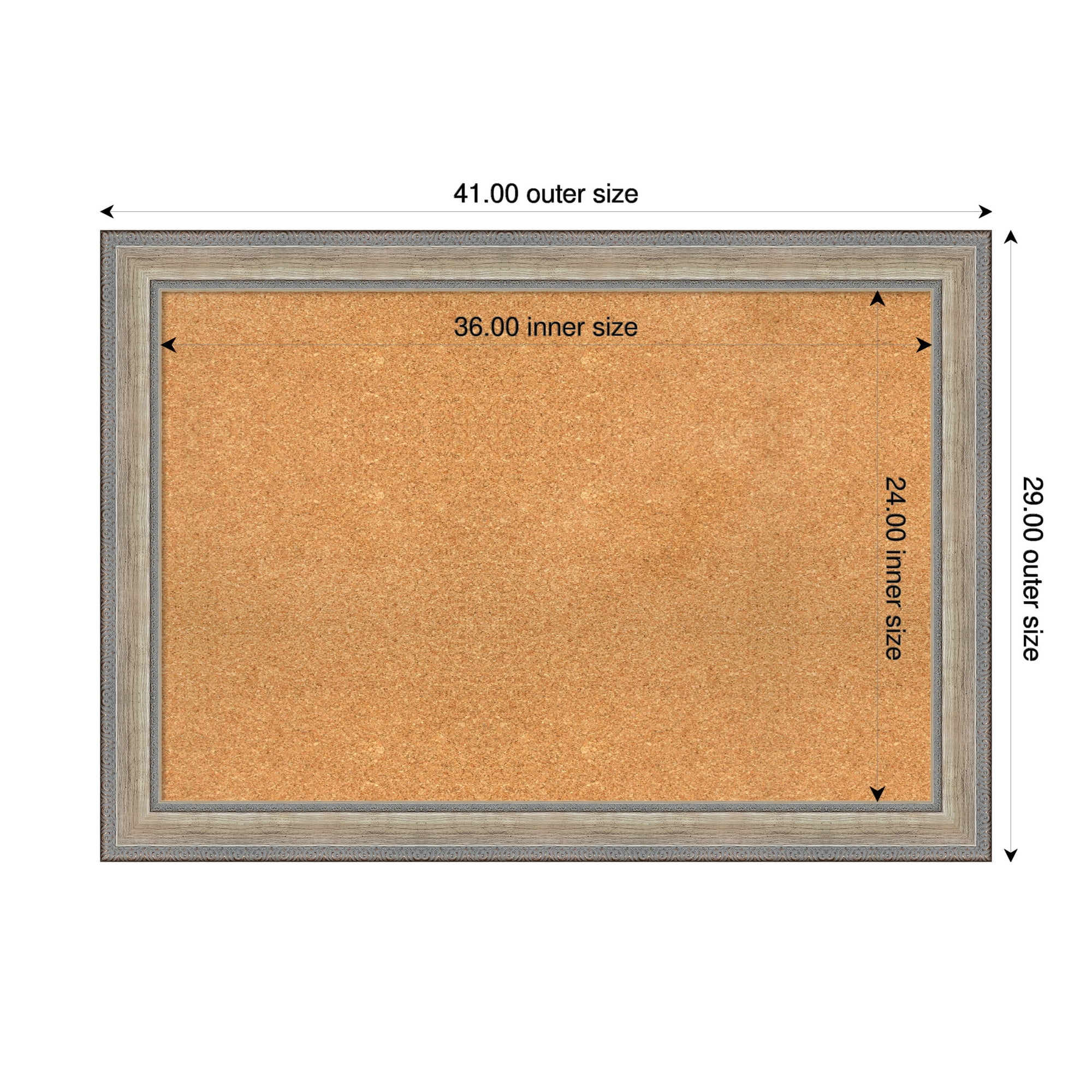 Amanti Art Natural Cork Board Wood Framed Fleur Champagne Silver Bulletin Board 41 in. x 29 in.