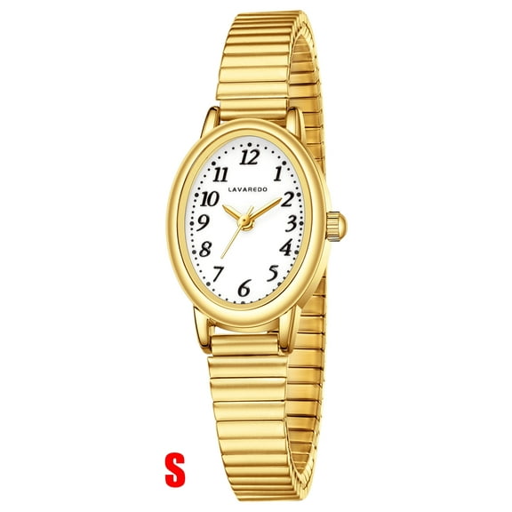 Gold Watches for Women Easy Read Ladies Quartz Wrist Watch with Stainless Steel Expansion Band Waterproof Watch Gift for Woman