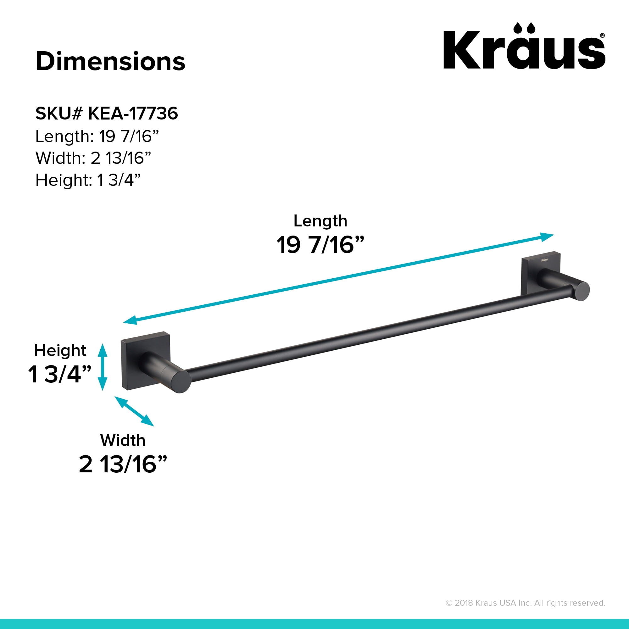 Kraus Bathroom 2.81" Towel Bars, Matte Black, 1.75"H