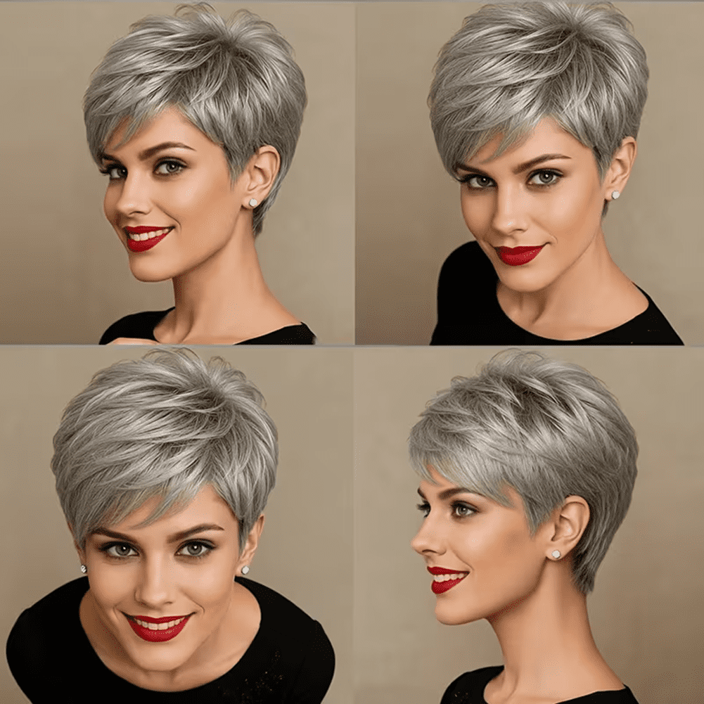 Short Gray Pixie Cut Wig Glueless Wig None Lace Jamaica | Ubuy display picture 3