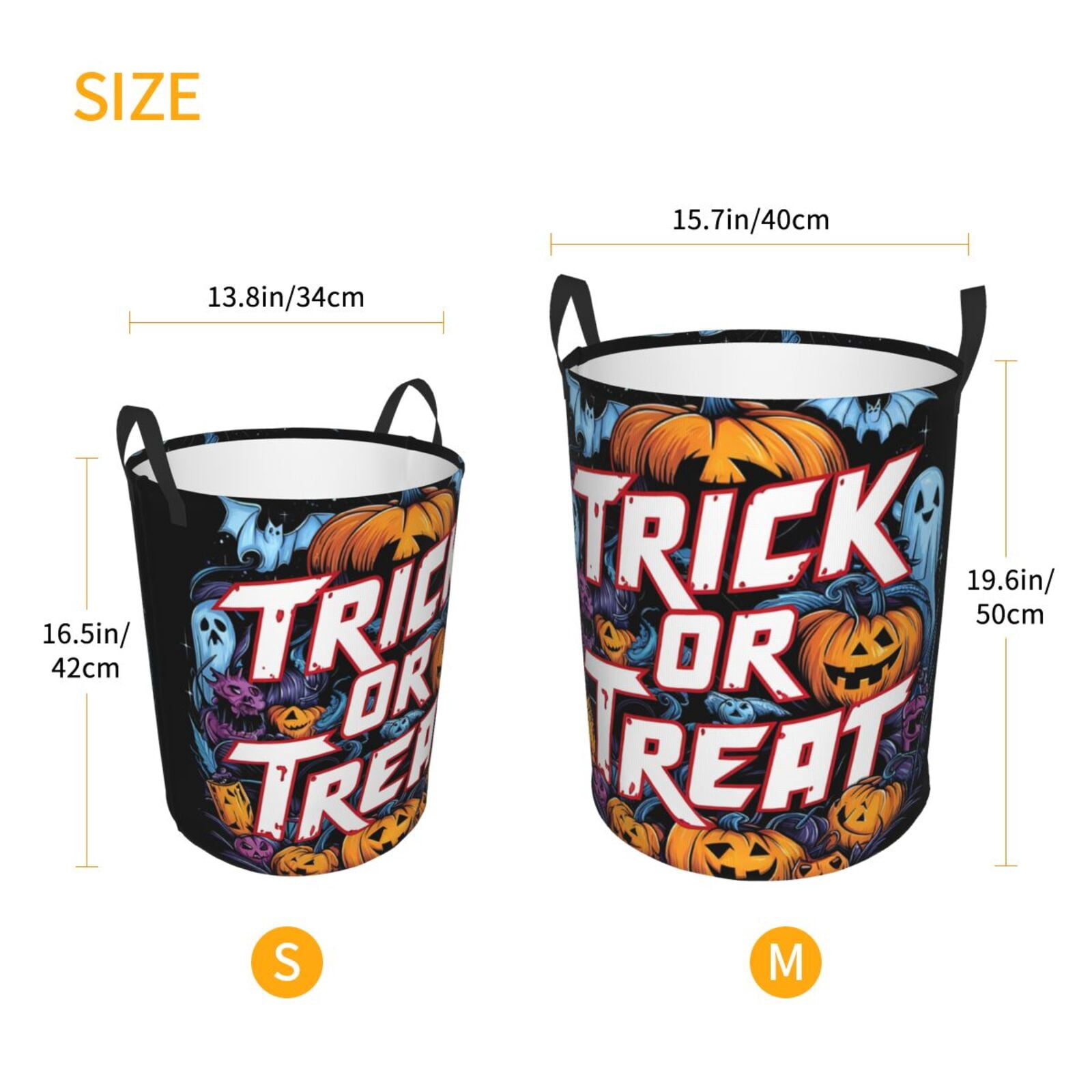 Large Laundry Basket with Handles - Halloween Trick or Treat Pumpkins Kids Baby Dirty Clothes Laundry Hamper for Bedroom Aesthetic