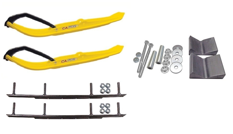 C&A Pro Yellow MTX Snowmobile Skis w/ 10" Round Bars Complete Kit
