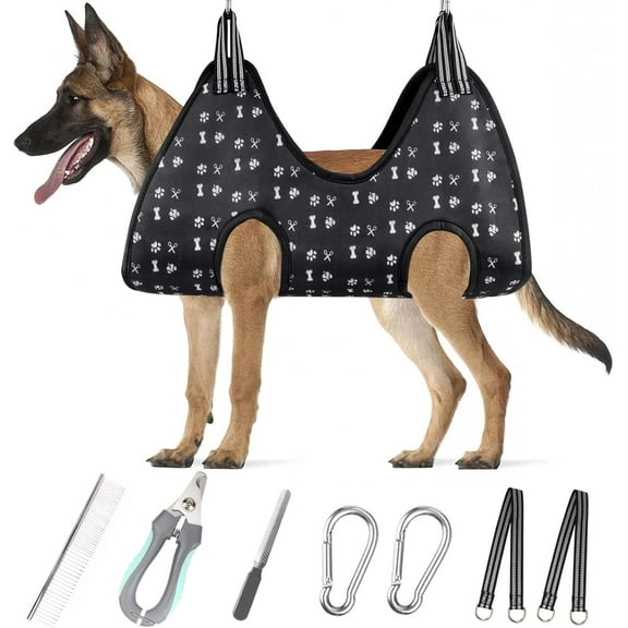 Banral Dog Grooming Hammock Harness for Pet Nail Trimming, Dogs Sling Hanger with Nail Clippers/Trimmer/Nail File/Comb