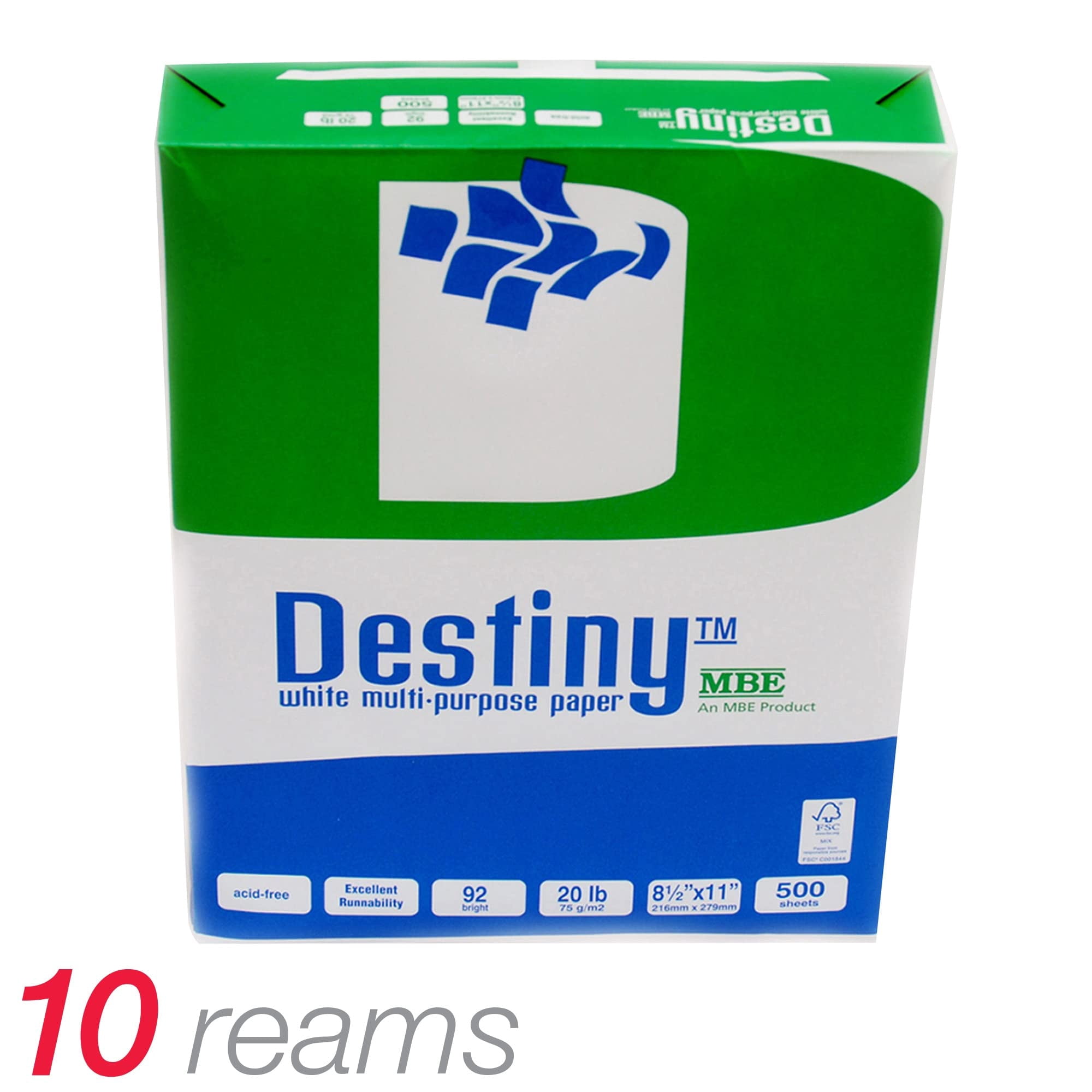 Destiny™ Multipurpose Copy Paper, Letter Size Paper, 20 Lb, 500 Sheets Per Ream, Case Of 10 Reams