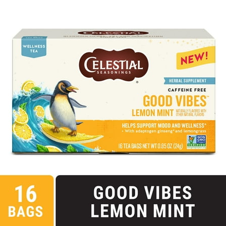 Celestial Seasonings Wellness Good Vibes Lemon Mint Herbal Tea Bags (16 Count)