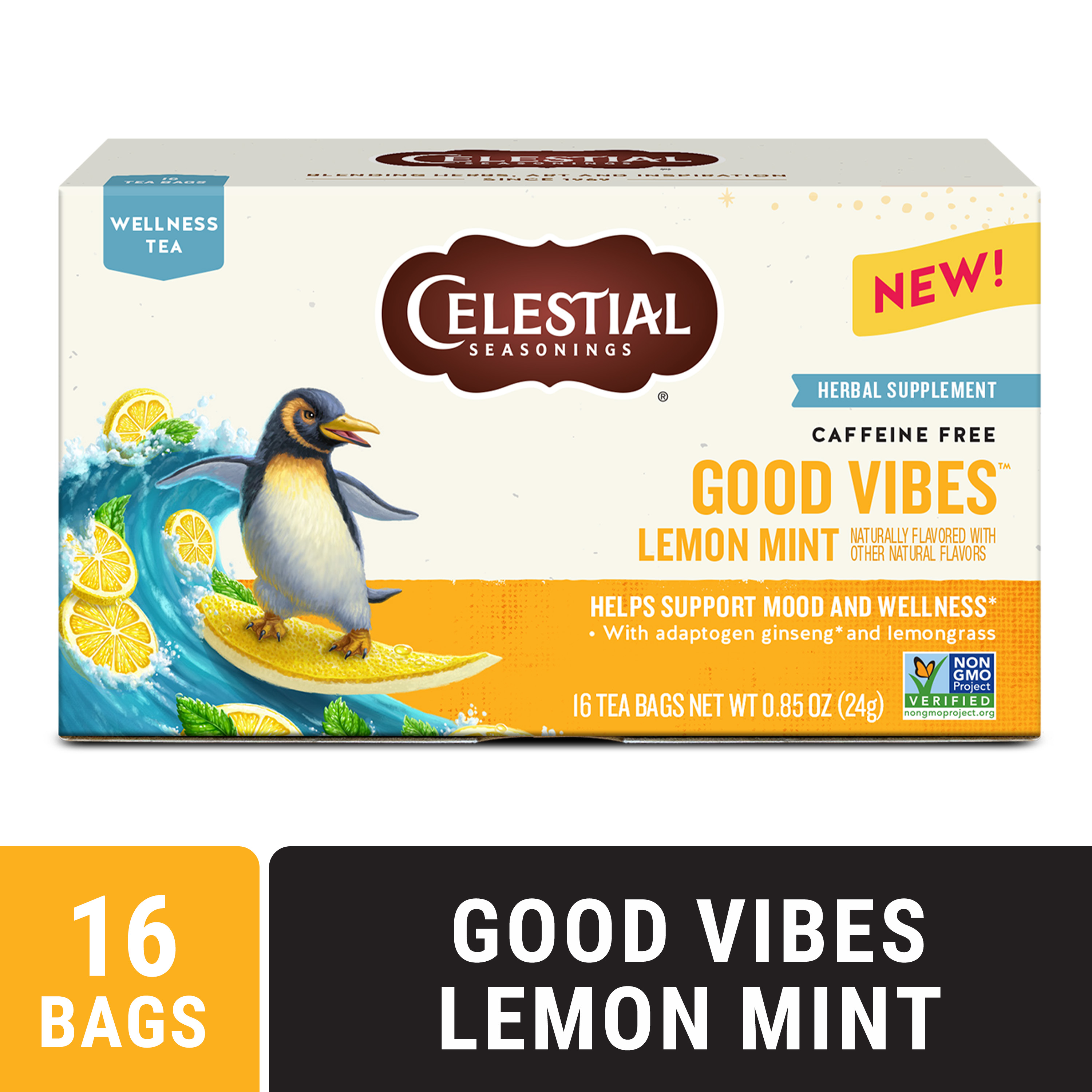 Celestial Seasonings Wellness Good Vibes Lemon Mint Herbal Tea Bags (16 Count)