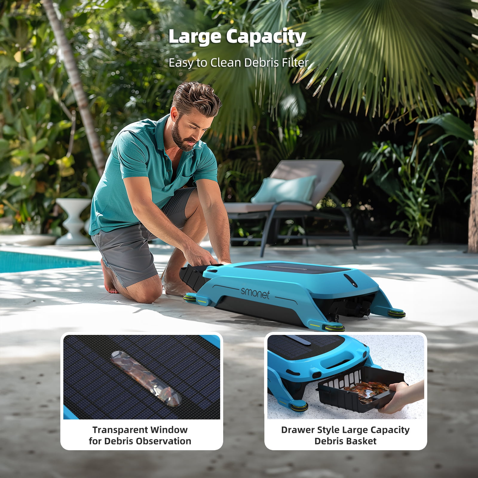 Solar Powered Robotic Pool Cleaner Skimmer Robot: Automatic Pool Surface Skimmer Cleaner, Dual Charging Modes, Smart Radar Obstacle Avoidance, 24/7 Continuous Surface Cleaning for Above Ground Pools
