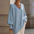 thumbnail image 4 of Fewfanhot Women's Sweaters Oversized Batwing Sweaters Long Sleeve V-Neck Knit Asymmetrical Pullover Tops, 4 of 7
