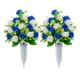 thumbnail image 1 of Flores artificiales para cementerio, juego de 2 rosas para decoración de tumbas, ramo conmemorativo para lápidas con jarrón para arreglos funerarios., 1 of 6