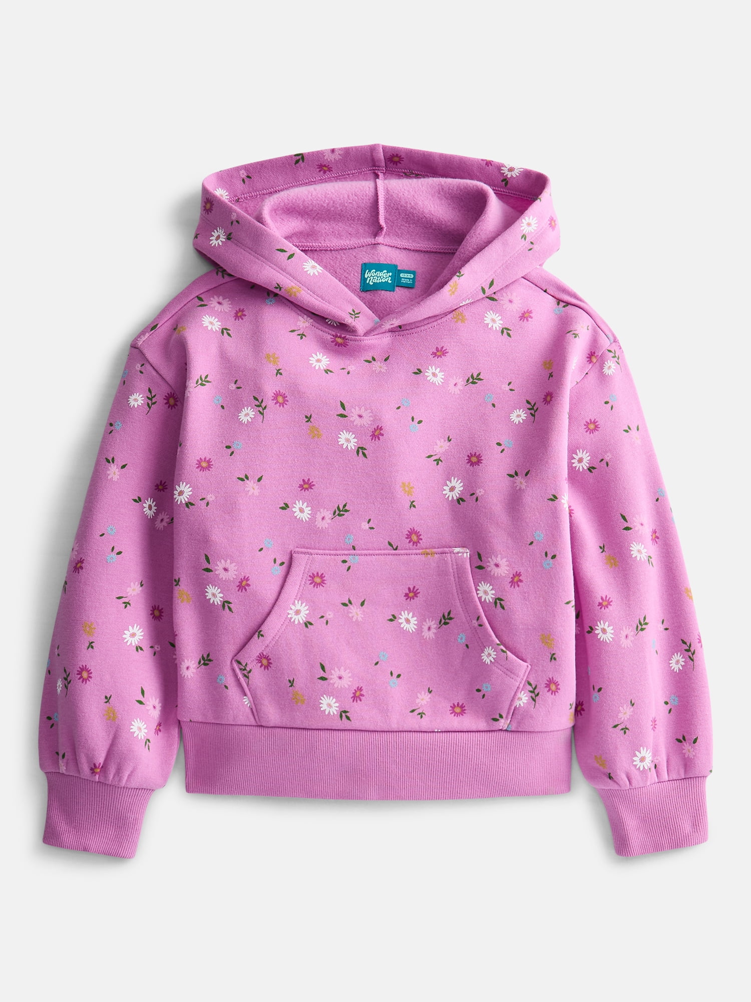 Wonder Nation Girls' Pullover Fleece Hoodie with Long Sleeves, Sizes 4-18 & Plus