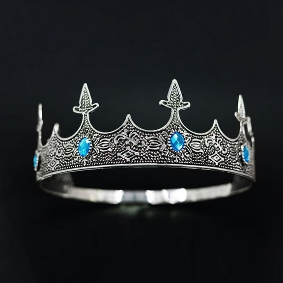 XmhyTop-A 1Pc Crown Adjustable Royal Headband with Rhinestones for Birthday Party Costume Events-Silver Blue