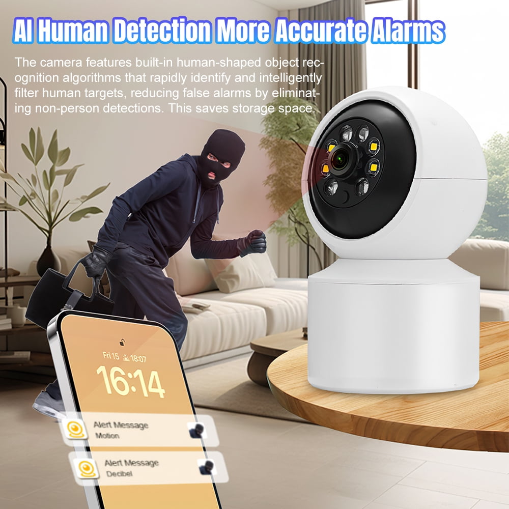 KEPEAK Indoor Wired PTZ Security Camera,1080P HD, Pan 355°Tilt 90°,24/7 Recording,AI Human Tracking,Night Vision,Two-Way Audio,32GB SD Card Included