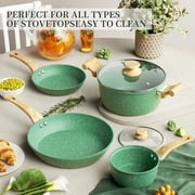 Innerwell 8 Piece Green Nonstick Kitchen Cookware Sets Induction Compatible for Cooking