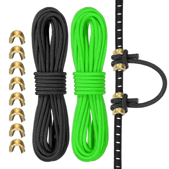 Uxcell Archery D Loop Rope, Bow String D Loop Rope with Brass Nock Points 10 ft & 2 Pcs & Black/Green -Fitting for (Compound Bow Strings)