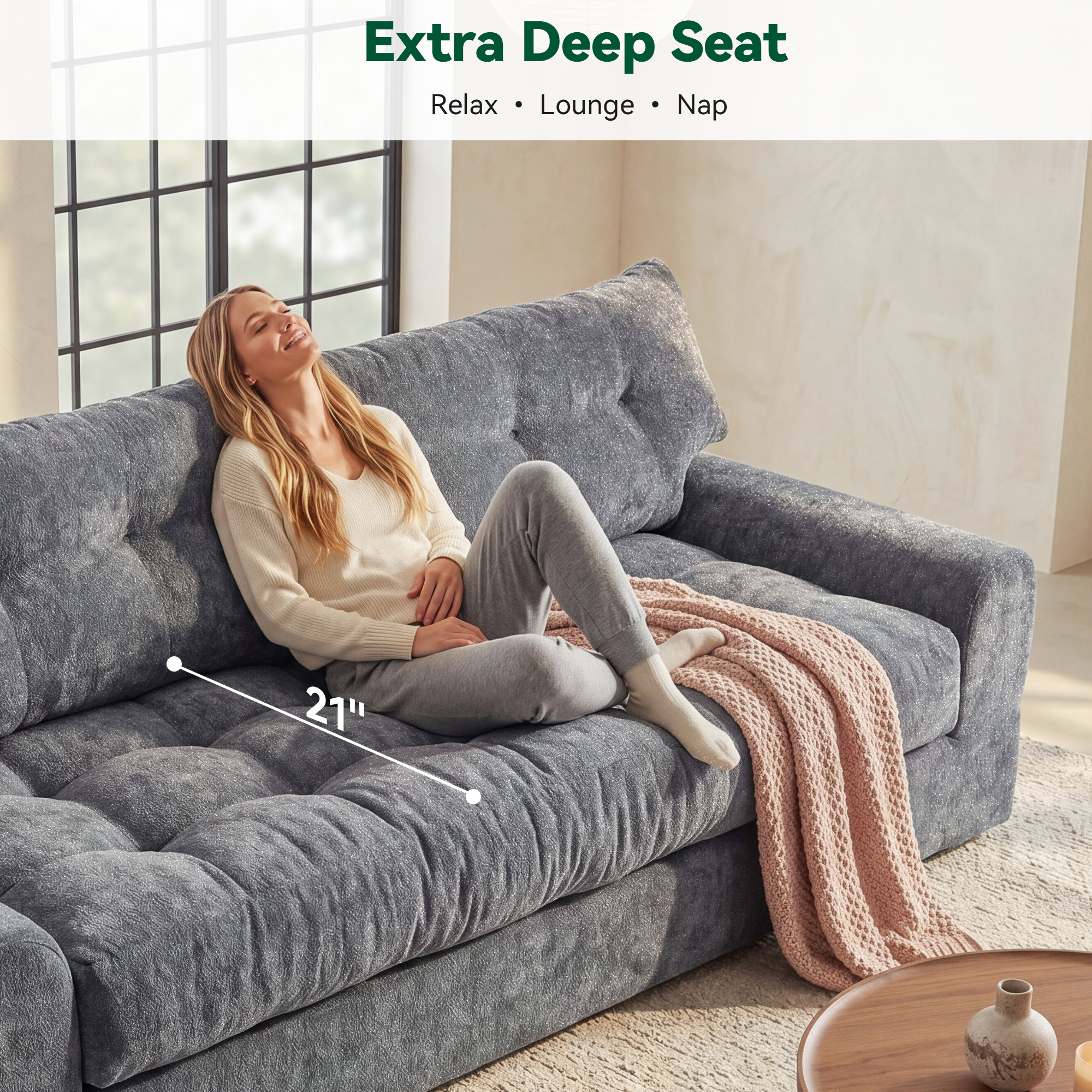 BEHOST 75.6" 3-Seater Sofa with Deep Seats, Dark Gray photo 3
