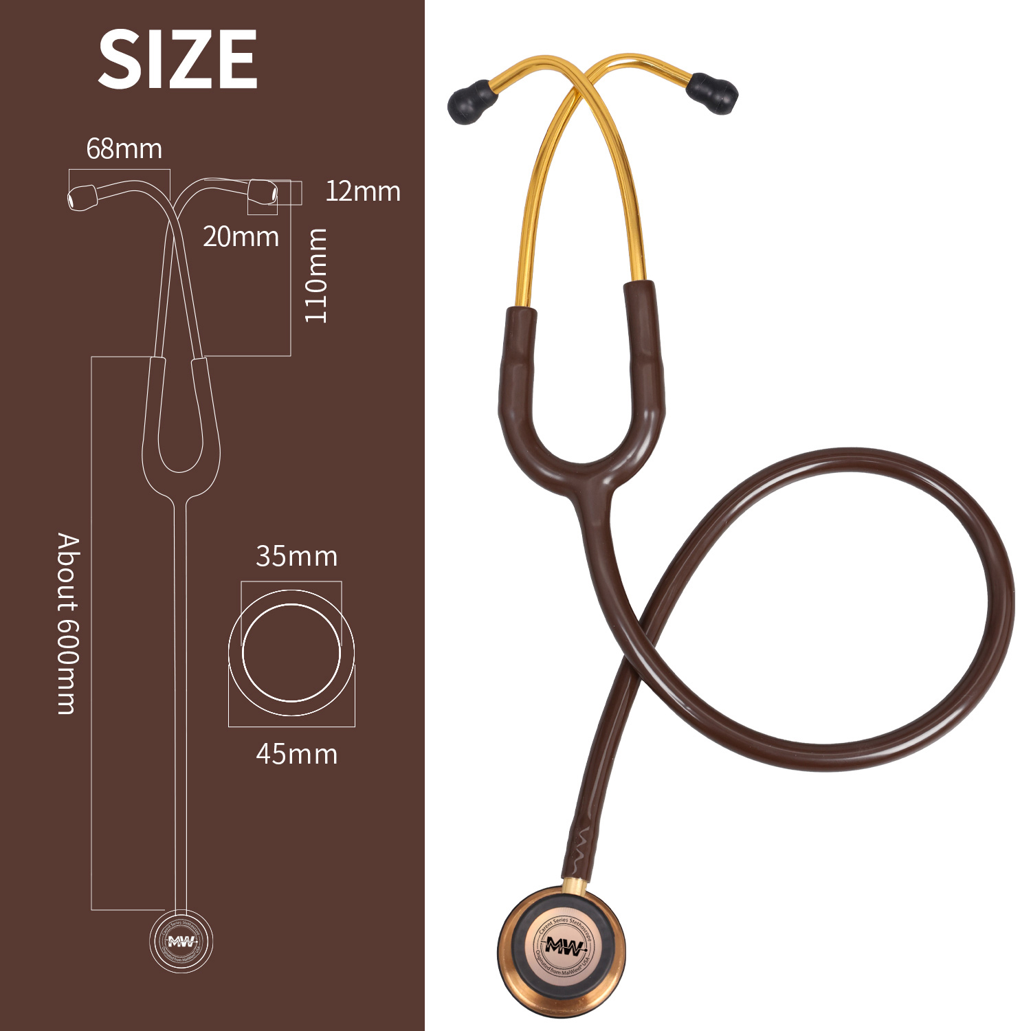 MaiWieel Classic Monitoring Stethoscope Professional Dual Head Chocolate Stethoscopes For Nurse,Doctor,Vet,Home Medical,EMT